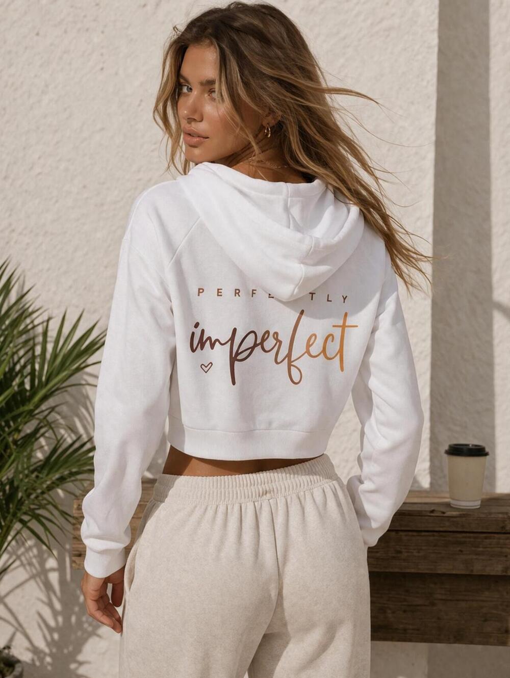 NEW 90s Cropped Graphic Athleisure Streetwear Hoodie Zip Cozy Lounge Top Y2K  M